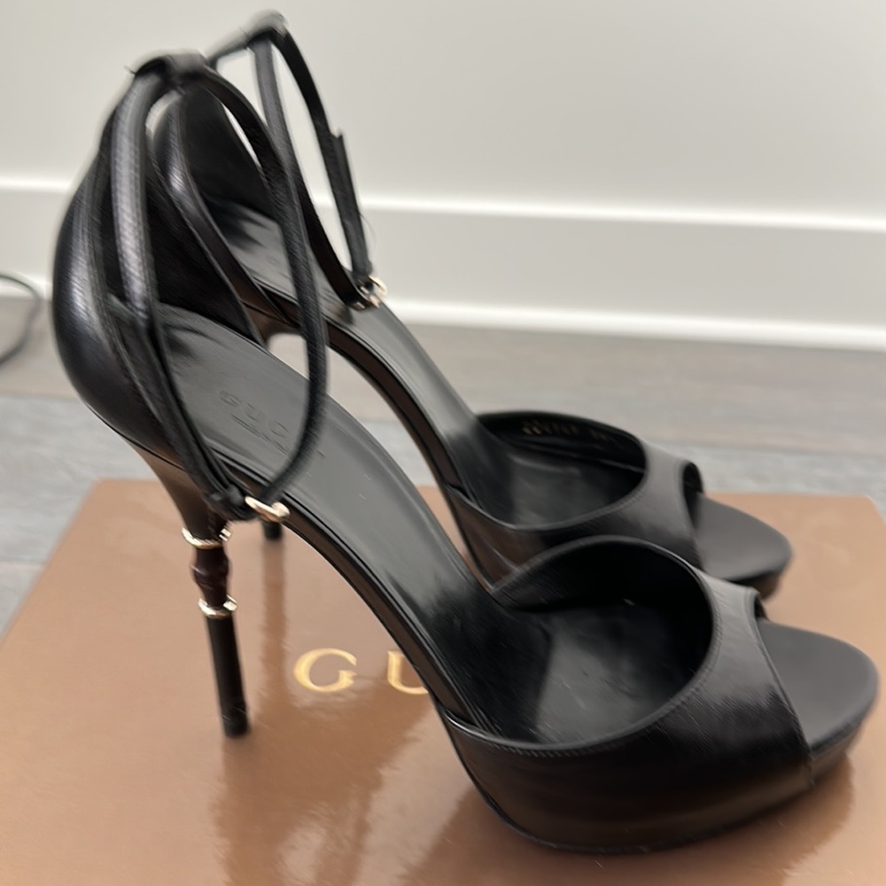 New authentic Gucci leather/bamboo sandal platform shoes Size 38.5 - Picture 4 of 10